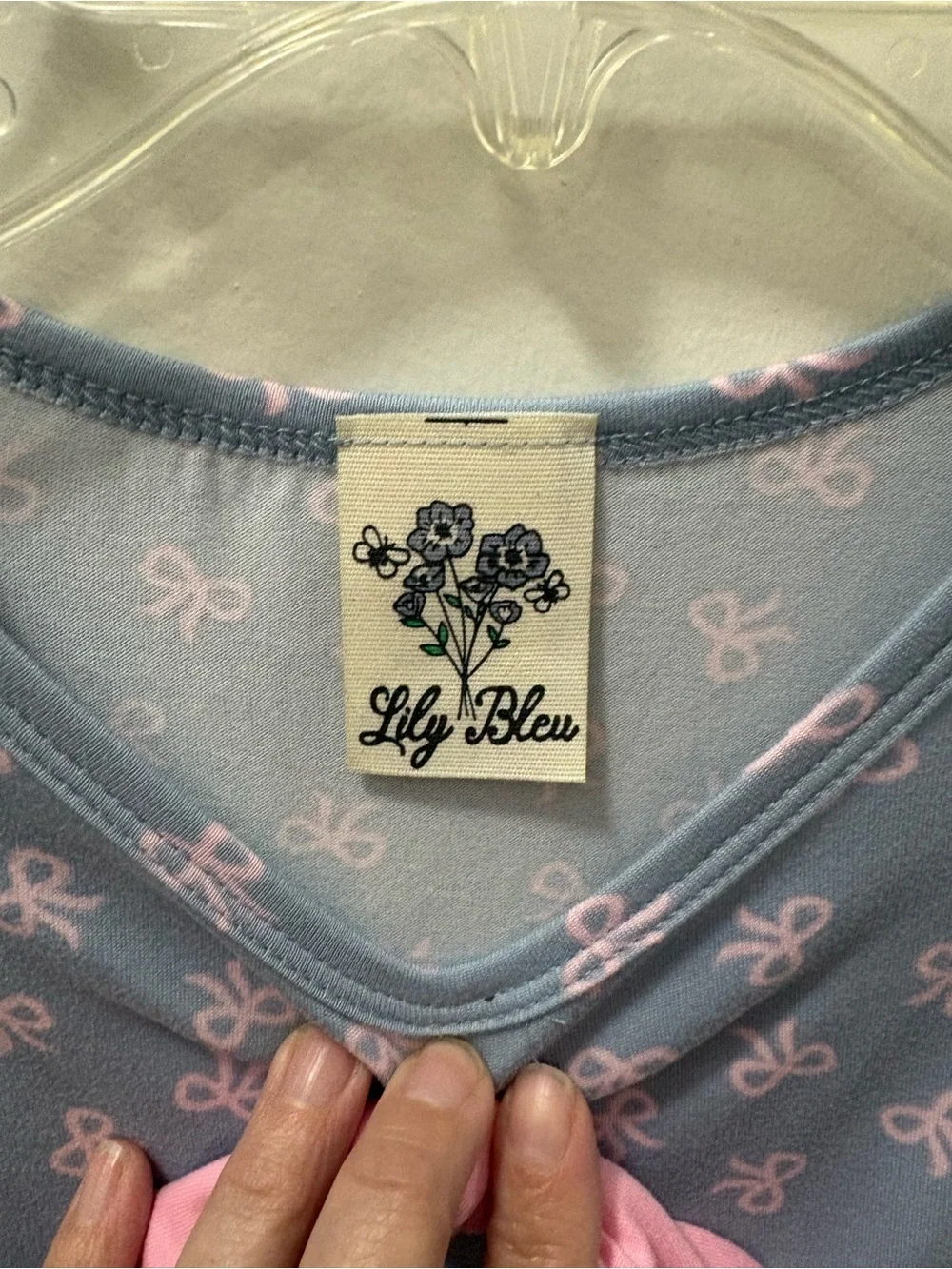 Lily Bleu Light Blue Tee with Pink Bow Accents